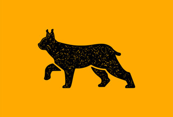 Vector illustration of a walking lynx. Wild cat isolated on orange background. © Vladislav