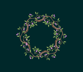 signature and floral logo, circular tree shaped