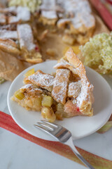 sweet home made pie with rhubarb and elderflower