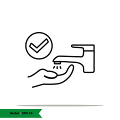 Wash hand with faucet icon illustration. Washing Hand Sign Symbol. Vector Line Icon EPS 10