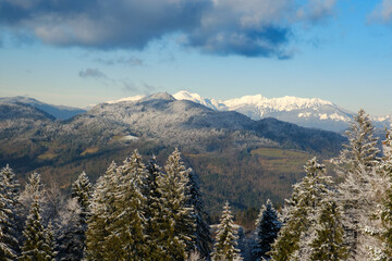 Winter landscape in snow in Skofja Loka hills