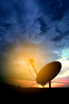 silhouette of dish or DTH or Direct to home tv on the roof