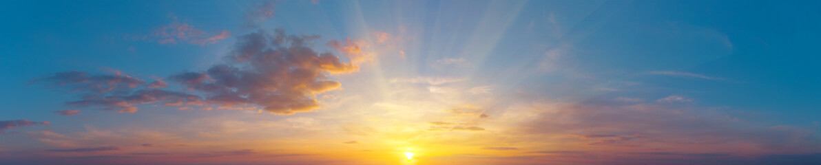 Panorama of beautiful sunset sky - 437655919
