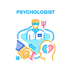 Psychologist Psychotherapy Vector Icon Concept. Psychologist Professional Psychiatry Therapy For Patient With Psychology Problem. Psychotherapy Practitioner And Adviser Color Illustration