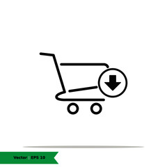 Shopping Cart with Arrow Down Icon Illustration. Shopping, Remove / Download Cart List Sign Symbol Logo Templete. Vector Icon EPS 10