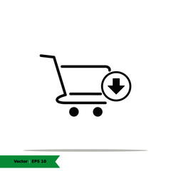 Shopping Cart with Arrow Down Icon Illustration. Shopping, Remove / Download Cart List Sign Symbol Logo Templete. Vector Icon EPS 10