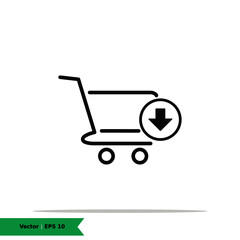 Shopping Cart with Arrow Down Icon Illustration. Shopping, Remove / Download Cart List Sign Symbol Logo Templete. Vector Icon EPS 10