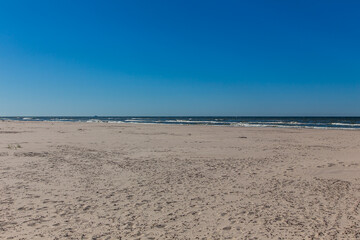 Dunes in the Slowinski National Park. Landscape with beautiful sky, clouds and dunes in the sun in Leba.