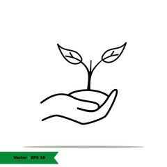 Leaf and Hand, Care Nature, Plant Tree Icon Illustration. Hand Sign Symbol. Vector Line Icon EPS 10