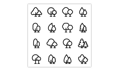Tree line icons set. Outline design, vector art isolated line icon.