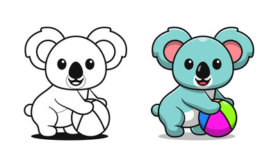 Cute koala holding ball cartoon coloring pages for kids