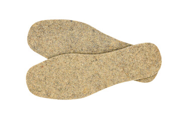 warm felt insoles isolated on white background