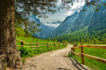 Fototapeta na wymiar mountain path through the valley of Mello in Lombardy, Italy