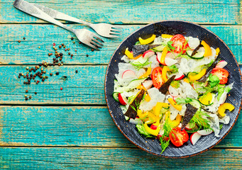 Vegetable salad decorated with rice paper,green salad