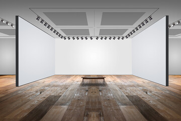 3D illustration of a Gallery museum with blank classical frames.