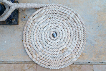 View of nautical rope fold in spiral circle