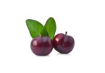 plum with leaf isolated on white background