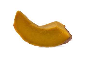 Slices of streamed pumpkin isolated on white background.