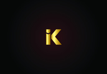 ik i k alphabet combination letter logo in gold golden