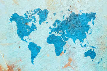 World map in grunge pastel color style
