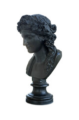 Obraz premium Bronze antique bust of the ancient Roman god Bacchus, isolated on white background. The inscription on the pedestal 