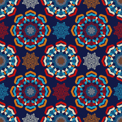 Mandala. Ethnic mandala with colorful tribal ornaments. Seamless pattern. Design with manual hatching. Isolated. Vector illustration for web design or print.