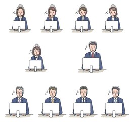 謝罪をする女性と男性のオペレーター　バリエーションセット