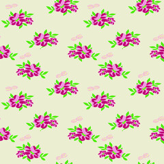 Seamless leaves with vector flower Pattern on   Background