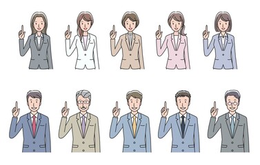 指差しをするOLとビジネスマン　バリエーションセット