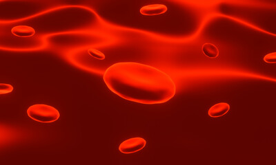 3D rendering. Microscopic red blood cells.