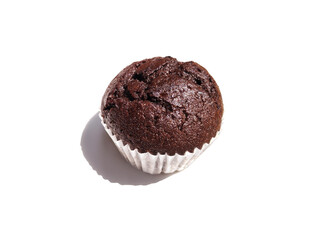 Chocolate cup cake and shadow isolated on white background