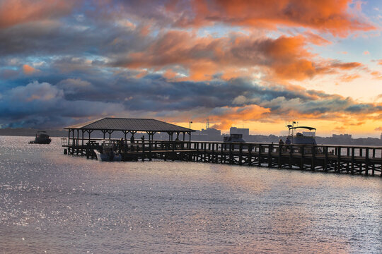 Boats In The Indian River In Melbourne Beach Florida At Sunset