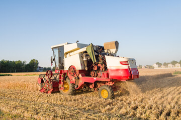Obraz premium combine harvester working on a wheat field
