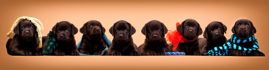 many labrador retriever puppies in the studio