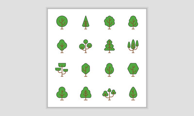 Set of vector tree icon. flat, simple, isolated  design.