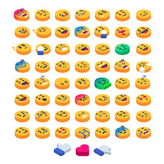 group of isometric emoji emoticon full set bundle