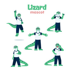 lizard mascot cartoon illustration with various pose