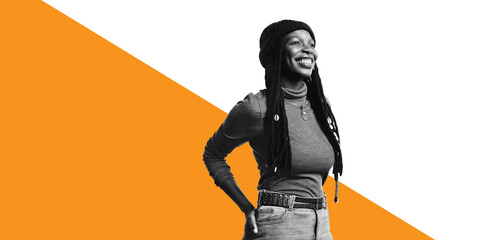 Smiling african female with long dreadlocks