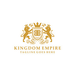 luxury Kingdom logo design vector with two lions and emblems for big companies and hotels