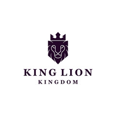 lion emblem logo design vector with thin line and crown for company and hotel
