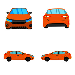 set of orange hatchback car on white background