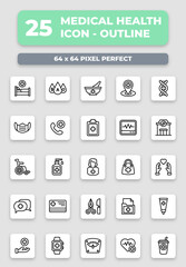 Medical health outline style icon collection set