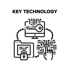 Obraz premium Key Technology Cyber System Vector Icon Concept. Digital Key Technology For Protective Data And Private Information. Fingerprint For Security And Safe Computer Privacy Black Illustration