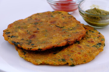Variety of Indian flat bread thepla or paratha