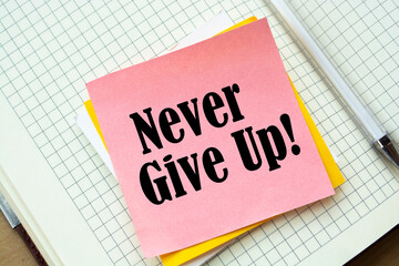 Never give up. Hand drawn motivational quote.