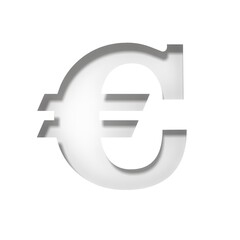 Euro € sign white eu currency symbol stencil cut out 3d rendering isolated on white background in high resolution for print and presentations