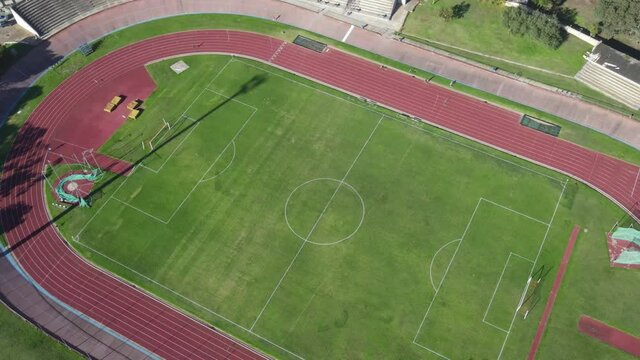 Aerial view of track and field seen from high angle