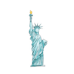 The national American symbol - Statue of Liberty Isolated on white background. New York, USA. Hand drawn illustration for infographic, website or app. Freedom Concept Design. 