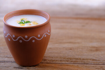 Indian style summer drink masala chach or raita made from buttermilk