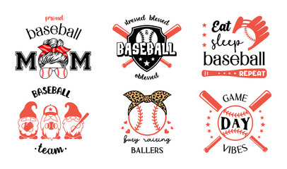 Baseball emblems, signs and labels. Set of softball vector designs with quote. Baseball symbols, badge. Sports ptint for shirt, postcards and posters